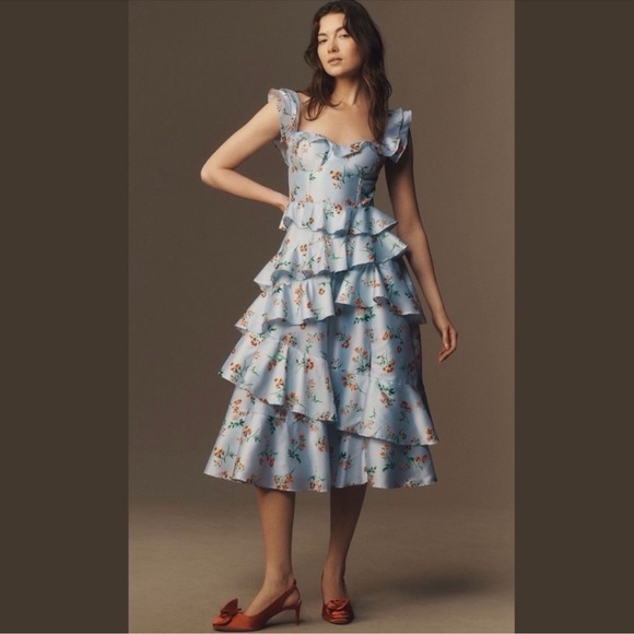 BHLDN Dresses & Skirts - BHLDN Sydney Corset Fit-and-Flare Taffeta Midi Dress